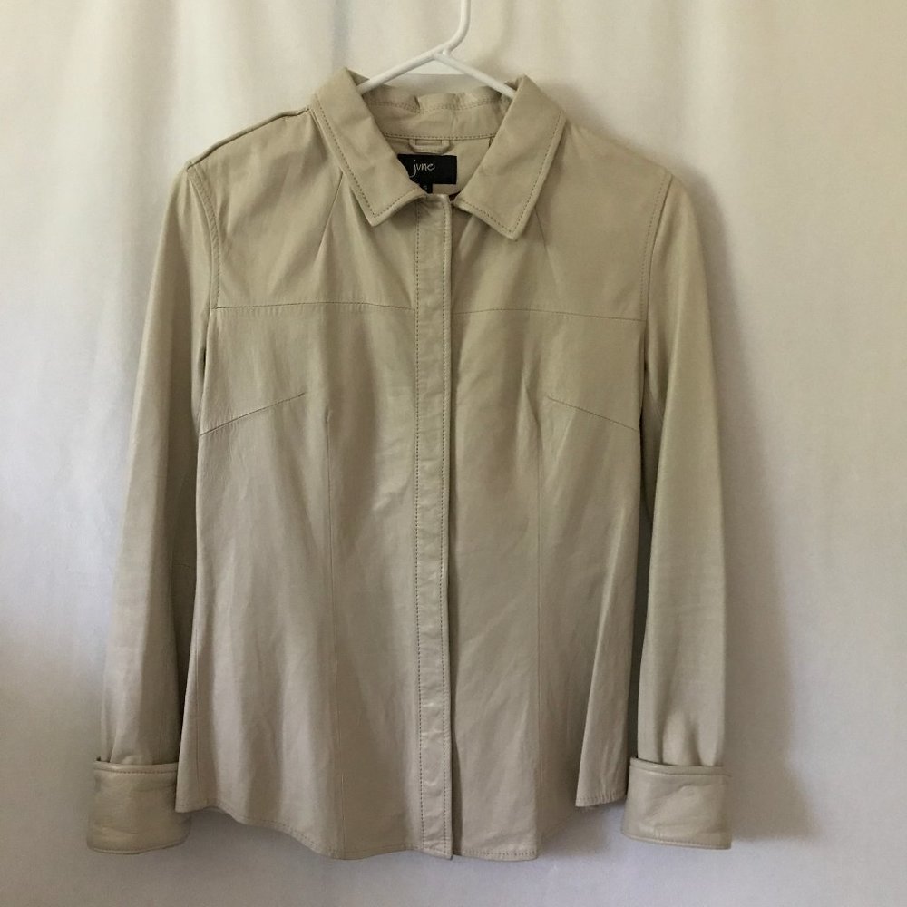 June 100% Leather Collared Shirt, Beige